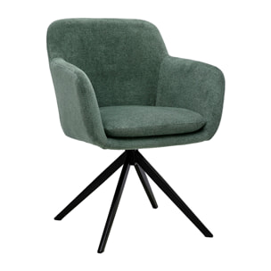 Chaise pivotante 360° en tissu chenille vert kaki et métal noir AMIKA