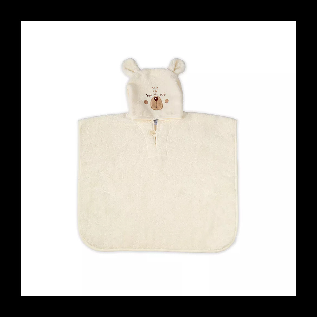 Poncho enfant pur coton 420 g/m² brodé beige Petit ours angora