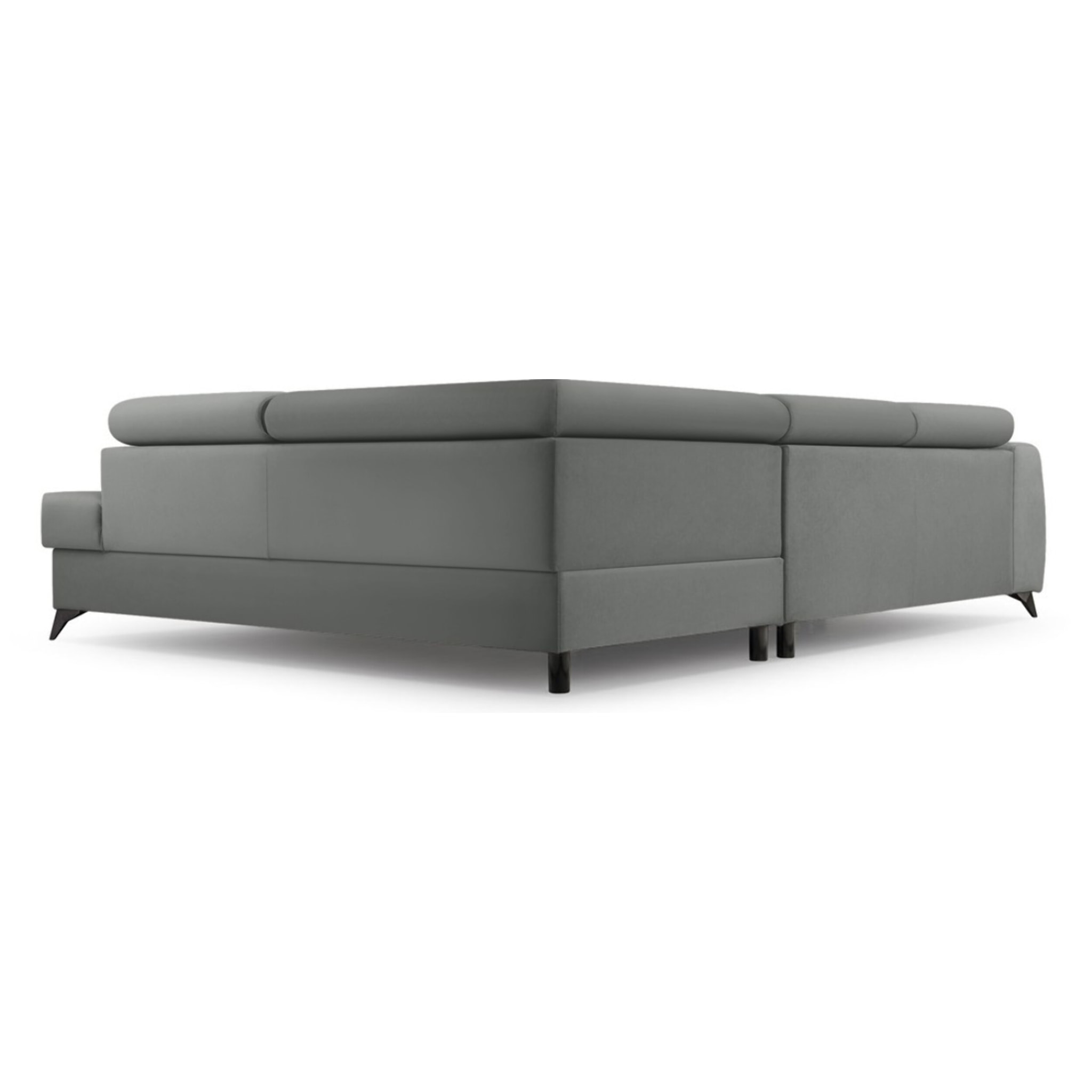 Aneta - canapé d'angle droit 5 places - convertible avec coffre et têtières - en velours - Gris