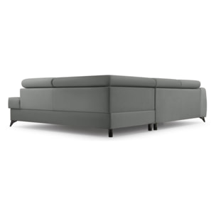 Aneta - canapé d'angle droit 5 places - convertible avec coffre et têtières - en velours - Gris