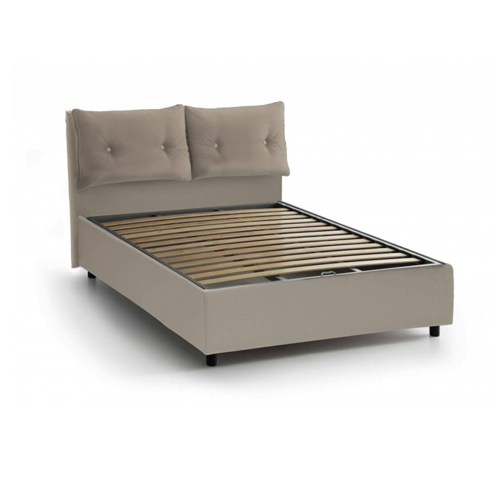 Letto matrimoniale Mercede, Letto contenitore con rivestimento in ecopelle, 100% Made in Italy, Apertura frontale, adatto per materasso Cm 160x190, Tortora