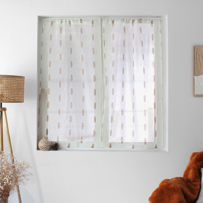 Paire de petits vitrages jacquard motif ovale - Naturel