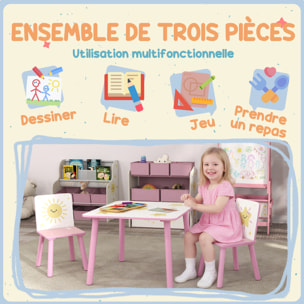 Ensemble table et chaises enfant design étoiles soleil bois pin MDF blanc rose