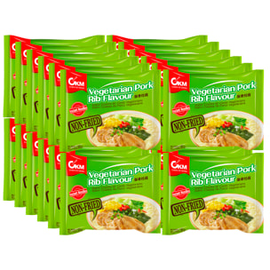 Pack de 24. Noodles instantáneos no fritos, sabor Costilla de Cerdo, apto para vegetarianos. P.N: 96gr