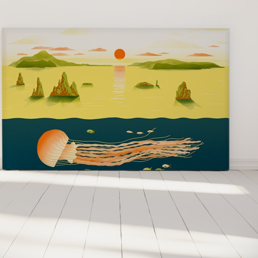 Tête de lit Jellyfish and sunset | Coloris Jaune Sénégal | Largeur au choix