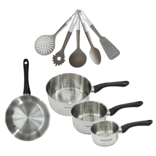 Lot Poêle et 3 Casseroles 12/16/20 cm Fackelmann Geneva avec 5 ustensiles Vario