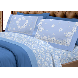 Completo Lenzuola In Calda Flanella Made In Italy Linea Europa Marsiglia Azzurro