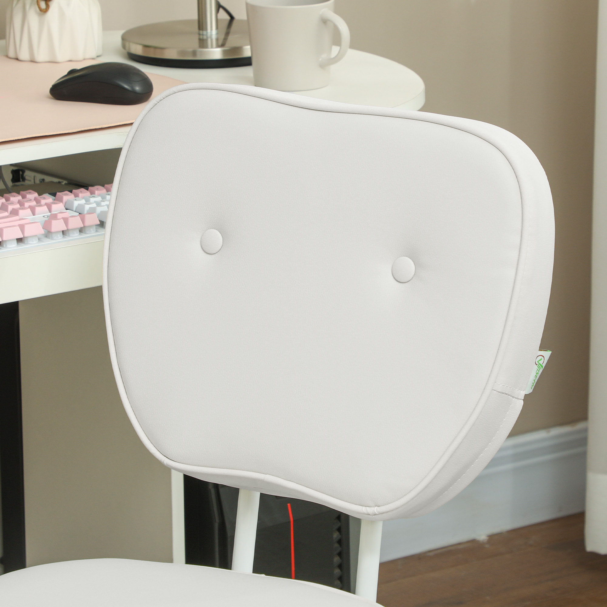 Chaise de bureau design Chersterfied dossier arrondi 2 boutons synthétique blanc