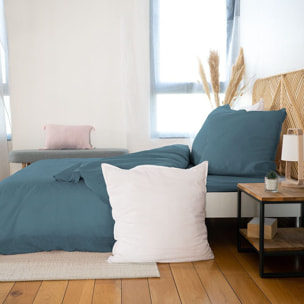 Parure housse de couette unie en coton lavé et lin - lynn - bleu marine