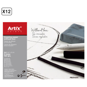 12 packs PAPEL DE DIBUJO SIN RECUADRO A4 5 HOJAS