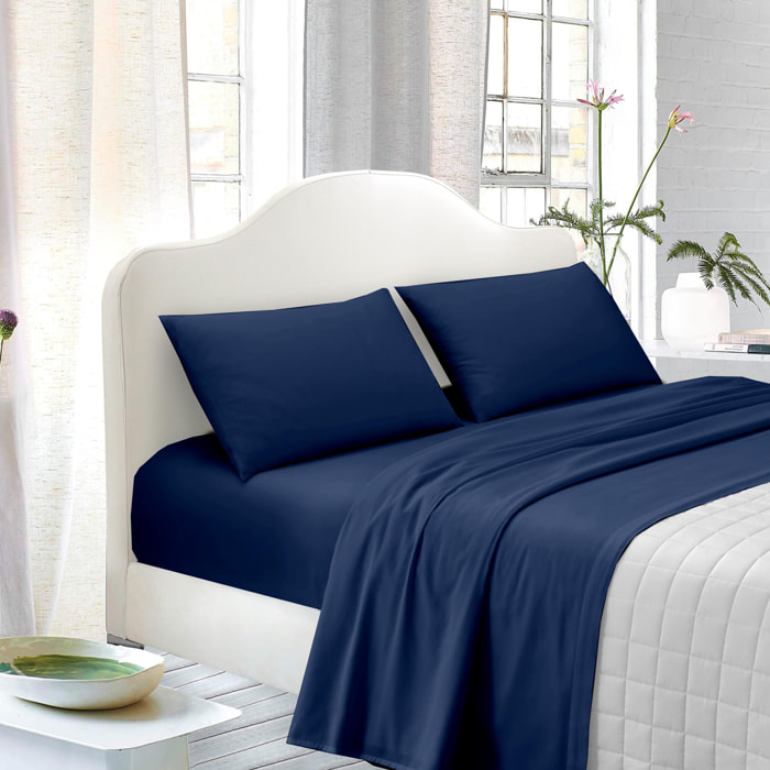 STYLE & COTTON Completo letto 1 piazza e mezza tinta unita blu royal