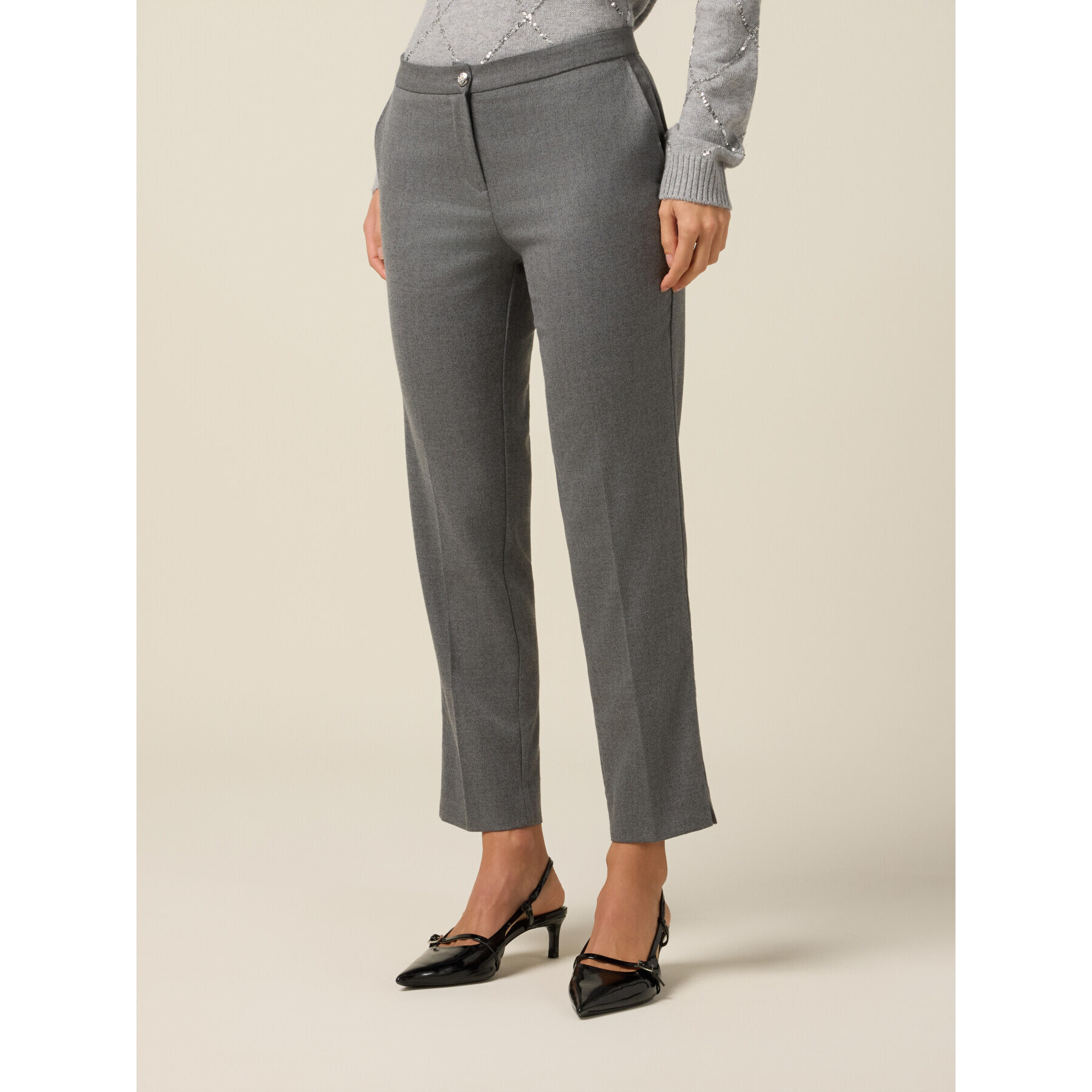 Oltre - Pantalones regulares de franela - Gris