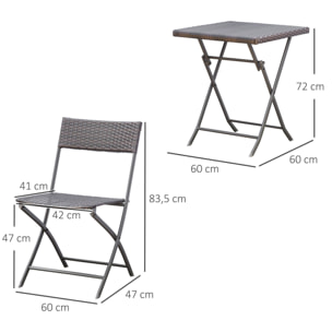 Ensemble meubles de jardin design table carré et chaises pliables résine tressée 4 fils métal noir