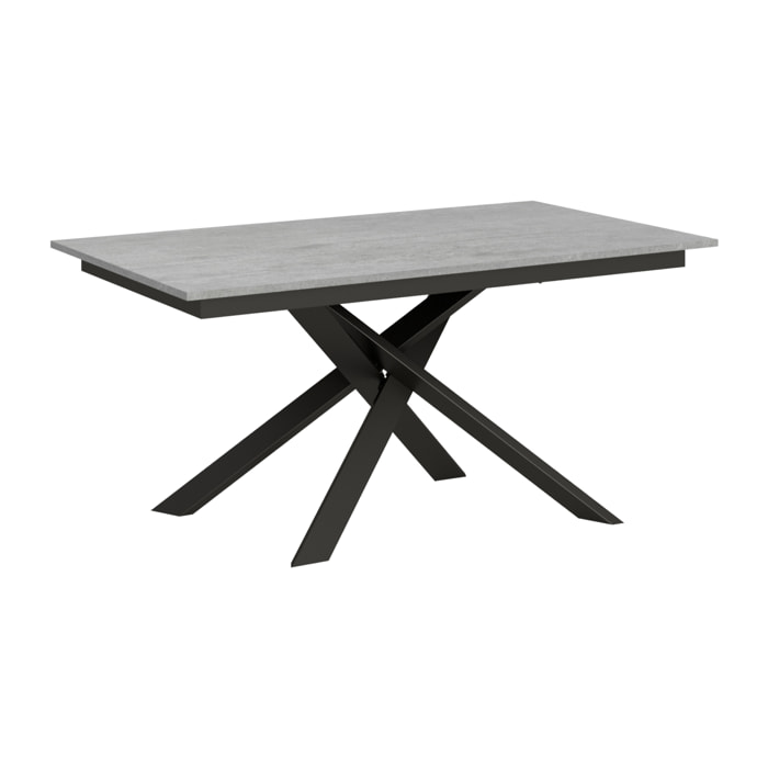 Table extensible 90x160/220 cm Ganty Gris Béton bande de chante en teinte cadre Anthracite