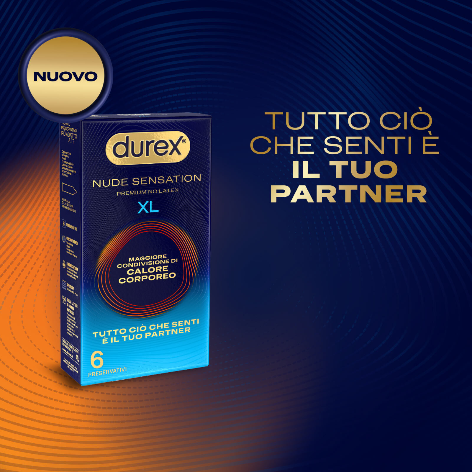 Preservativi Nude Sensation XL Premium No Latex Alta Sensibilità Anallergici Senza Lattice Forma Classica - 6 Profilattici