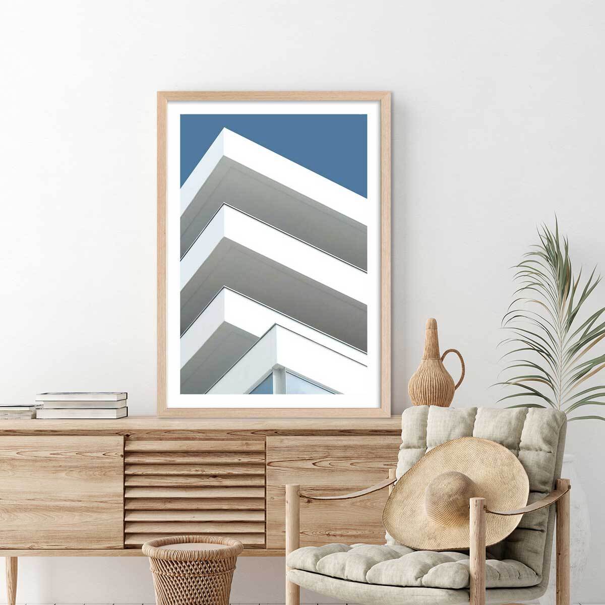 Affiche architecture urbaine balcons sur angle Affiche + cadre en bois - Chêne