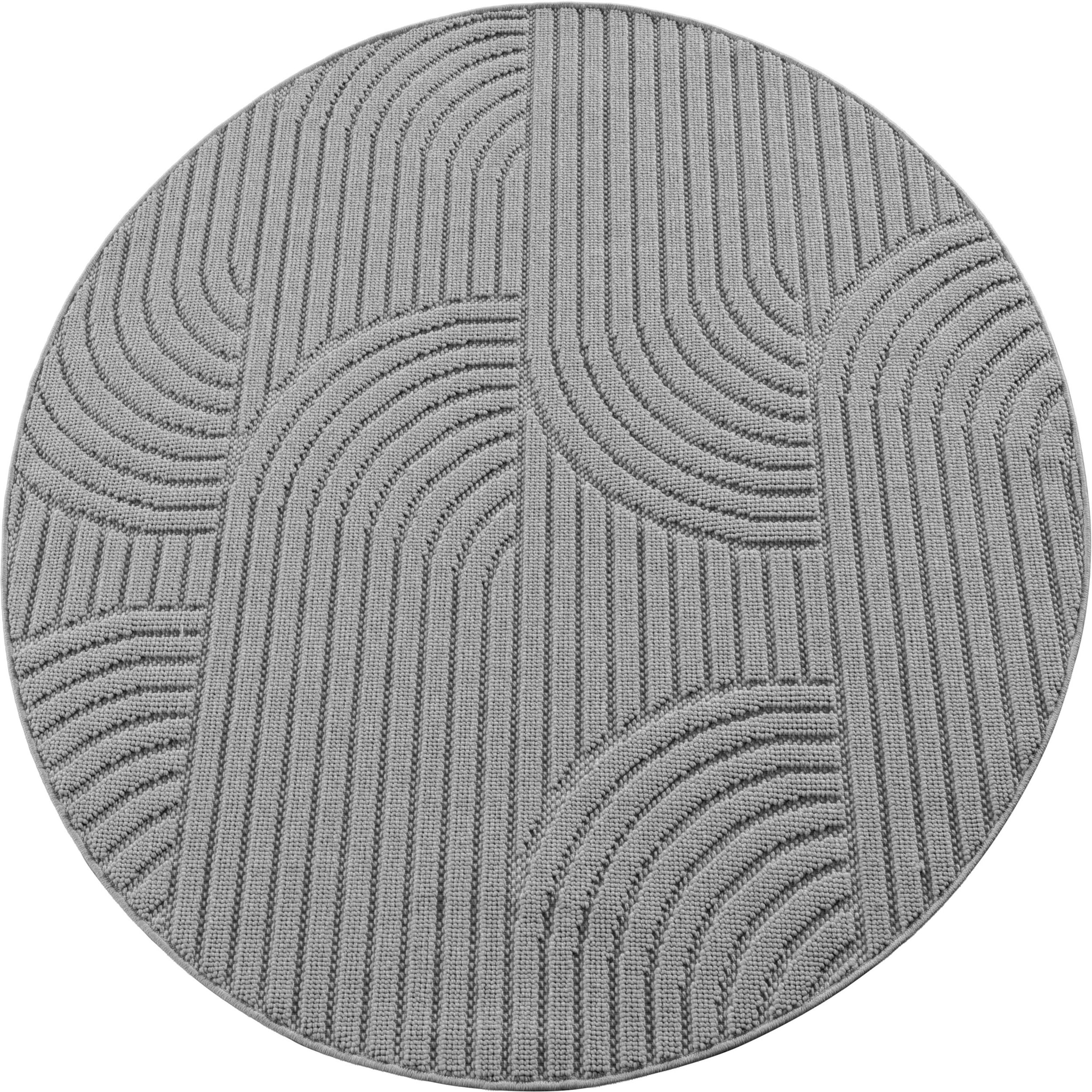 HELIX - Tapis moderne rond effet laine bouclé à motif géométrique en relief gris