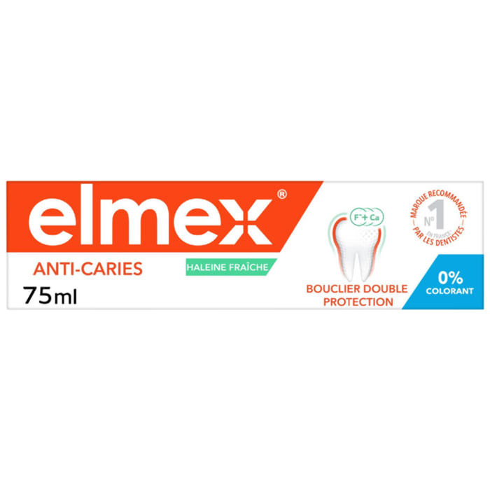Pack de 12 - elmex - Dentifrice Anti-Caries Haleine Fraîche Bouclier Double Protection 0% Colorant 75ml