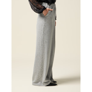 Oltre - Pantaloni palazzo in felpa con cristalli - Grigio