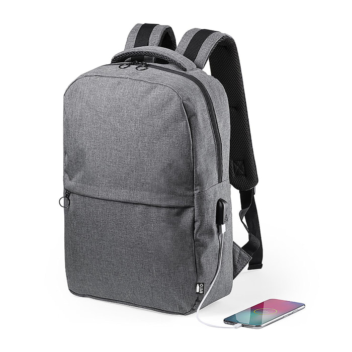 Mochila Conexión USB. Bolsillo Acolchado para Portátil y Tablet. Parte Trasera y Cintas Acolchadas