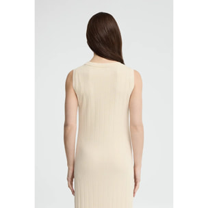 Vestito crema a costine smanicato con logo Polo Club