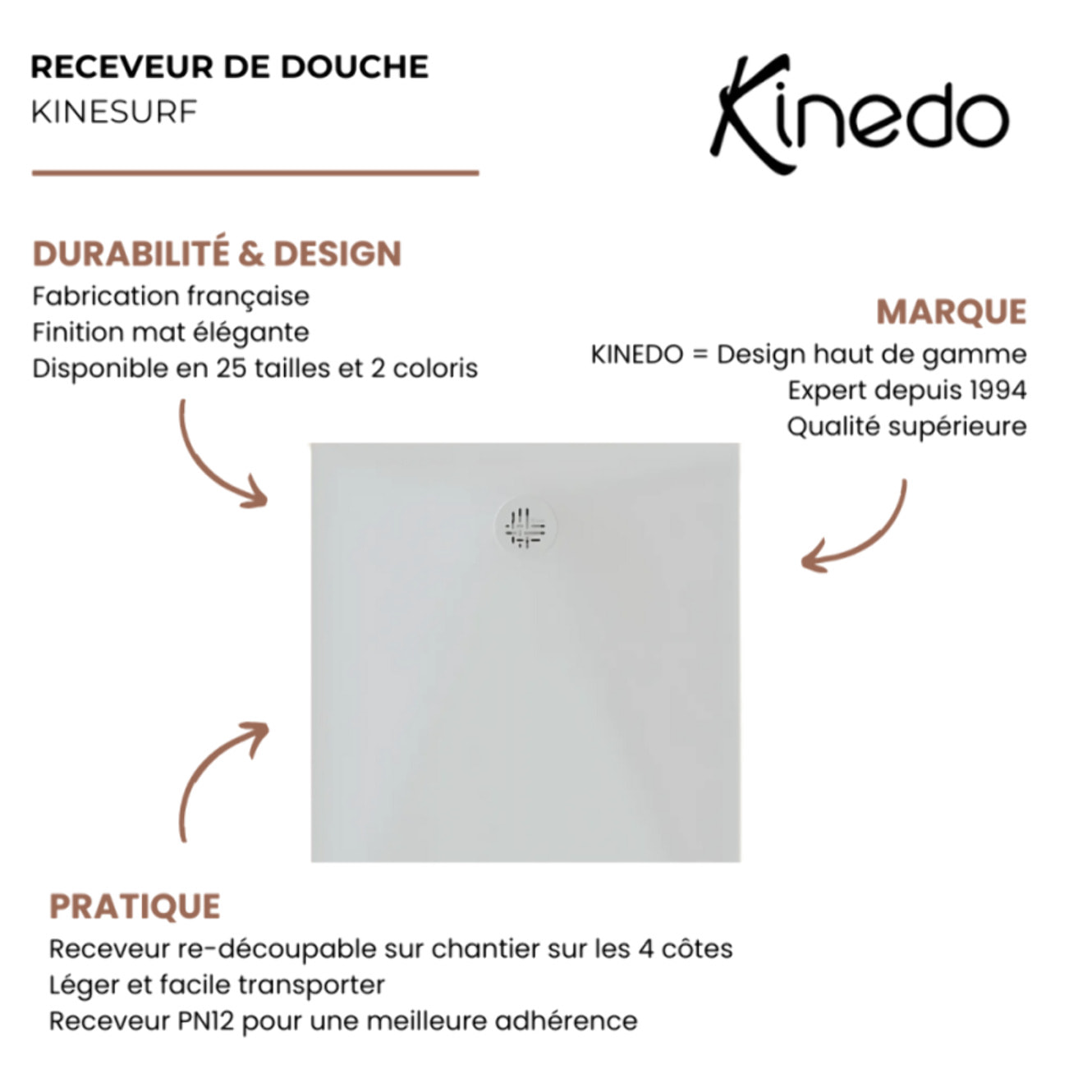 Receveur KINEDO Kinesurf Nova 90X90 blanc mat