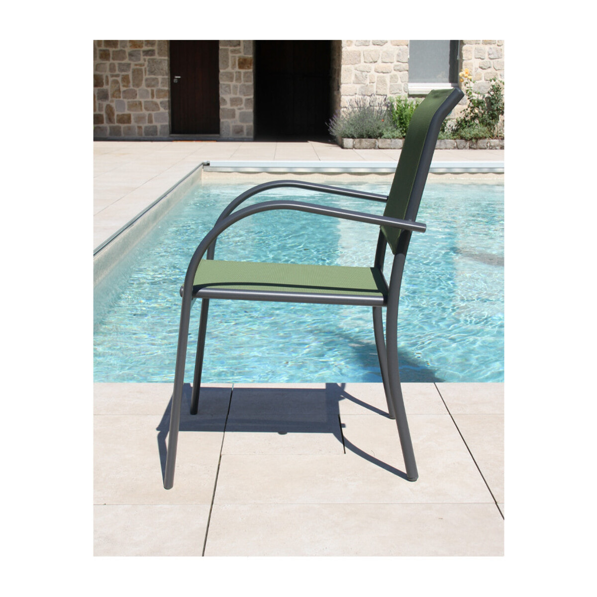 HONFLEUR BEZIERS - Ensemble table et chaises de jardin  - Gris Anthracite et Vert sauge