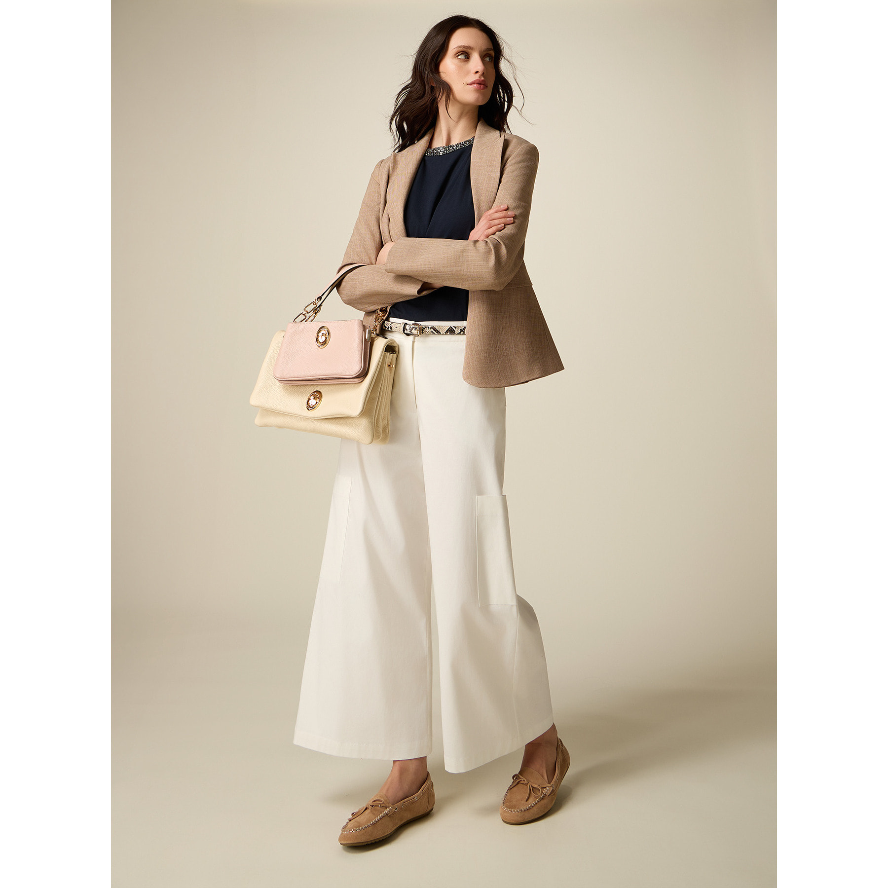 Oltre - Pantalones cargo cropped - Blanco