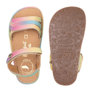 SANDALIA BAREFOOT PIEL CHETTO TIRAS METALIZADAS ARCOÍRIS