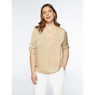 Fiorella Rubino - Blusa in raso con piega davanti - Beige