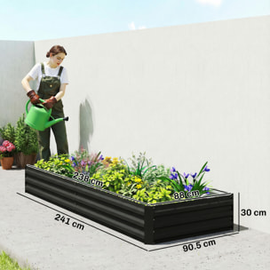 Carré potager de jardin dim. 241L x 90l x 30H cm tôle d'acier ondulée noir