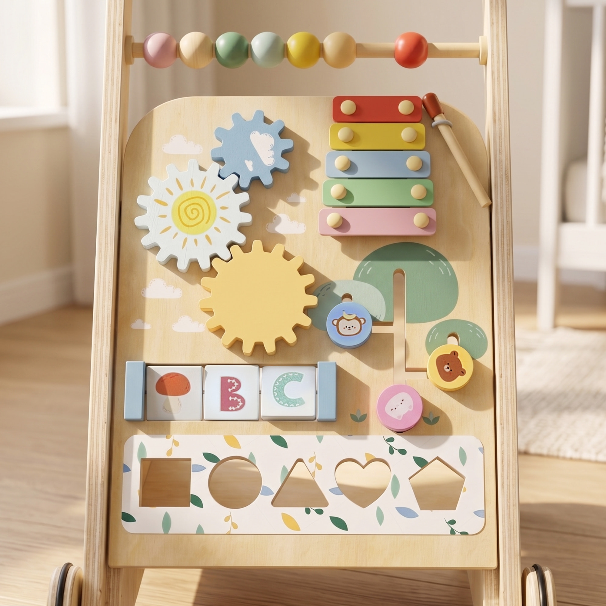 Chariot de marche multi-activités bois - trotteur bois - modèle natural fun