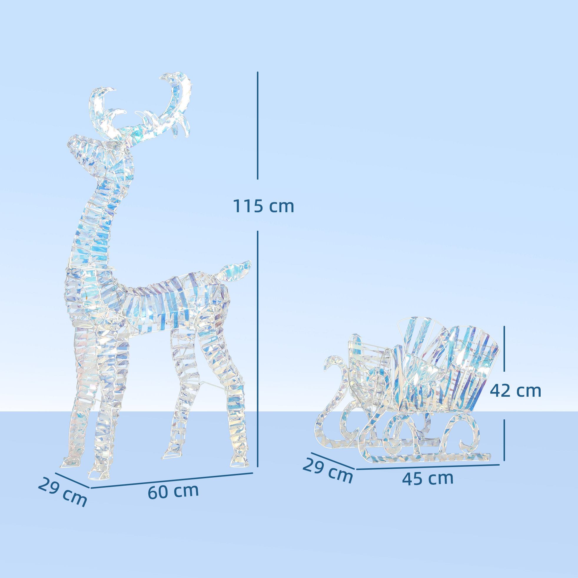 Silhouette renne lumineux avec traîneau - renne et traîneau lumineux de Noël - décoration LED extérieure de Noël - 170 LED blanc froid