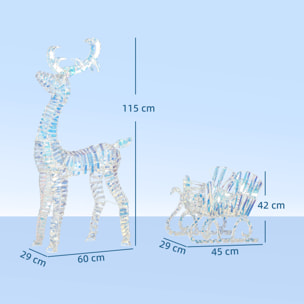Silhouette renne lumineux avec traîneau - renne et traîneau lumineux de Noël - décoration LED extérieure de Noël - 170 LED blanc froid