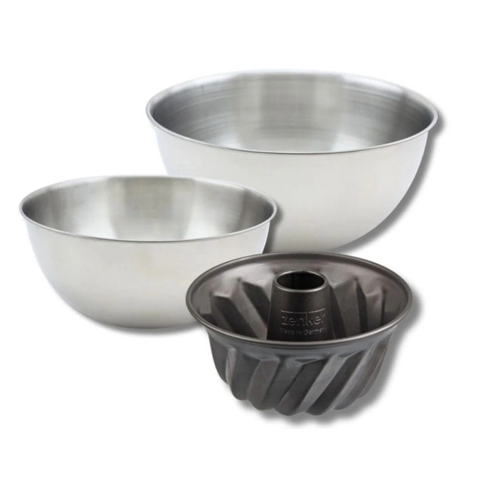 Set pâtisserie avec mini moule à kouglof 18 cm, 2 bols à mixer et 1 spatule Zenker