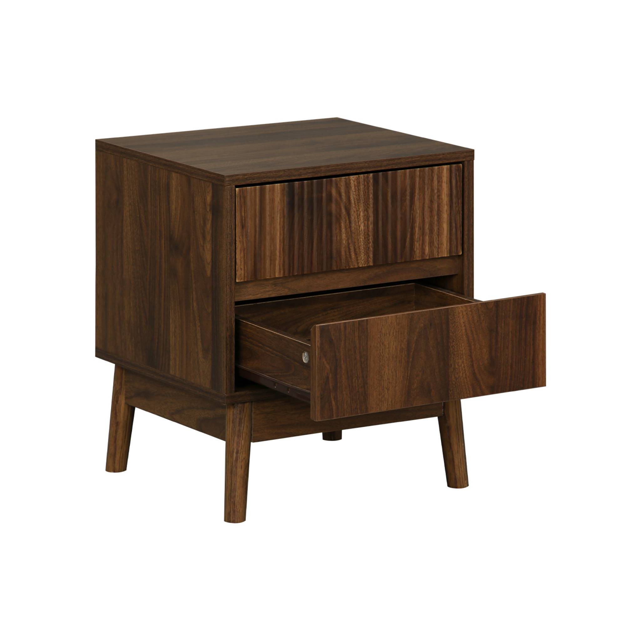 Table de chevet deux tiroirs. décor bois de noyer et piétement en pin - Linear