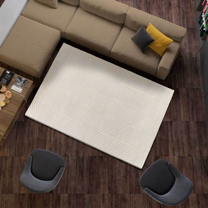BARESA Alfombra geométrica con relieve en tonos crema y gris, varias medidas disponibles