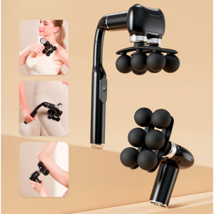 Pistola de masaje fascia MD-XY-15 con 6 velocidades, batería de 1800 mAh. Incluye 10 cabezales intercambiables y mango alargador.