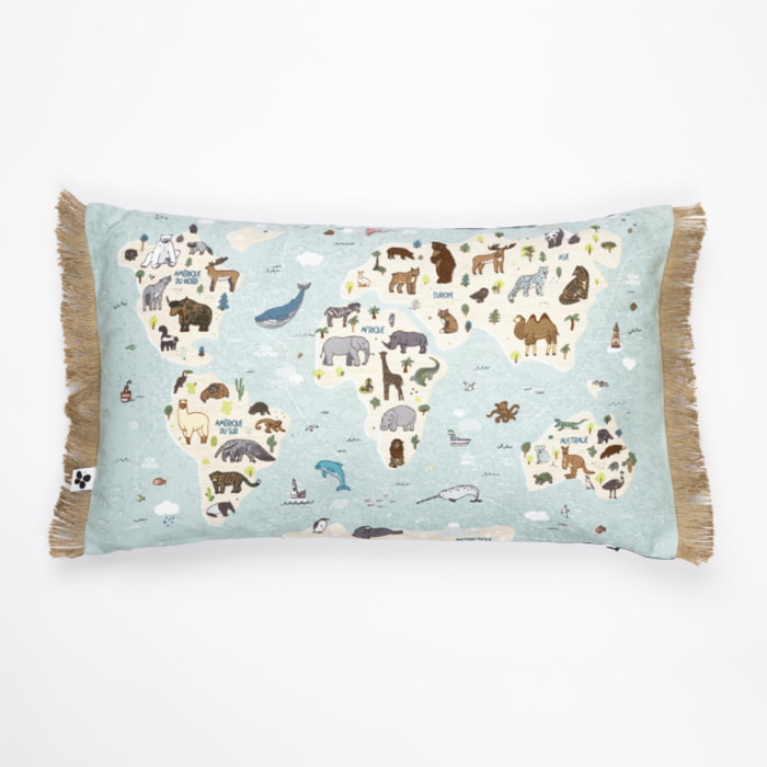 Coussin déco déhoussable réversible gamme "Minots" 100% Coton - Motif: Map
