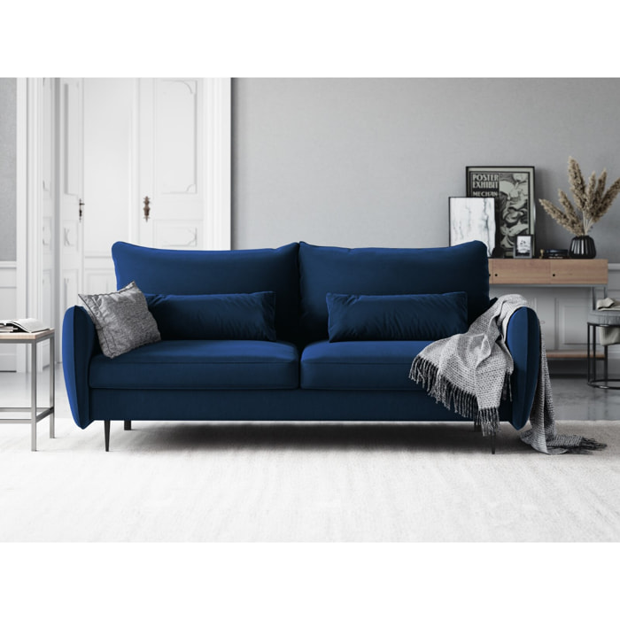 Canapé convertible avec coffre de rangement "Vermont" 3 places en velours bleu roi