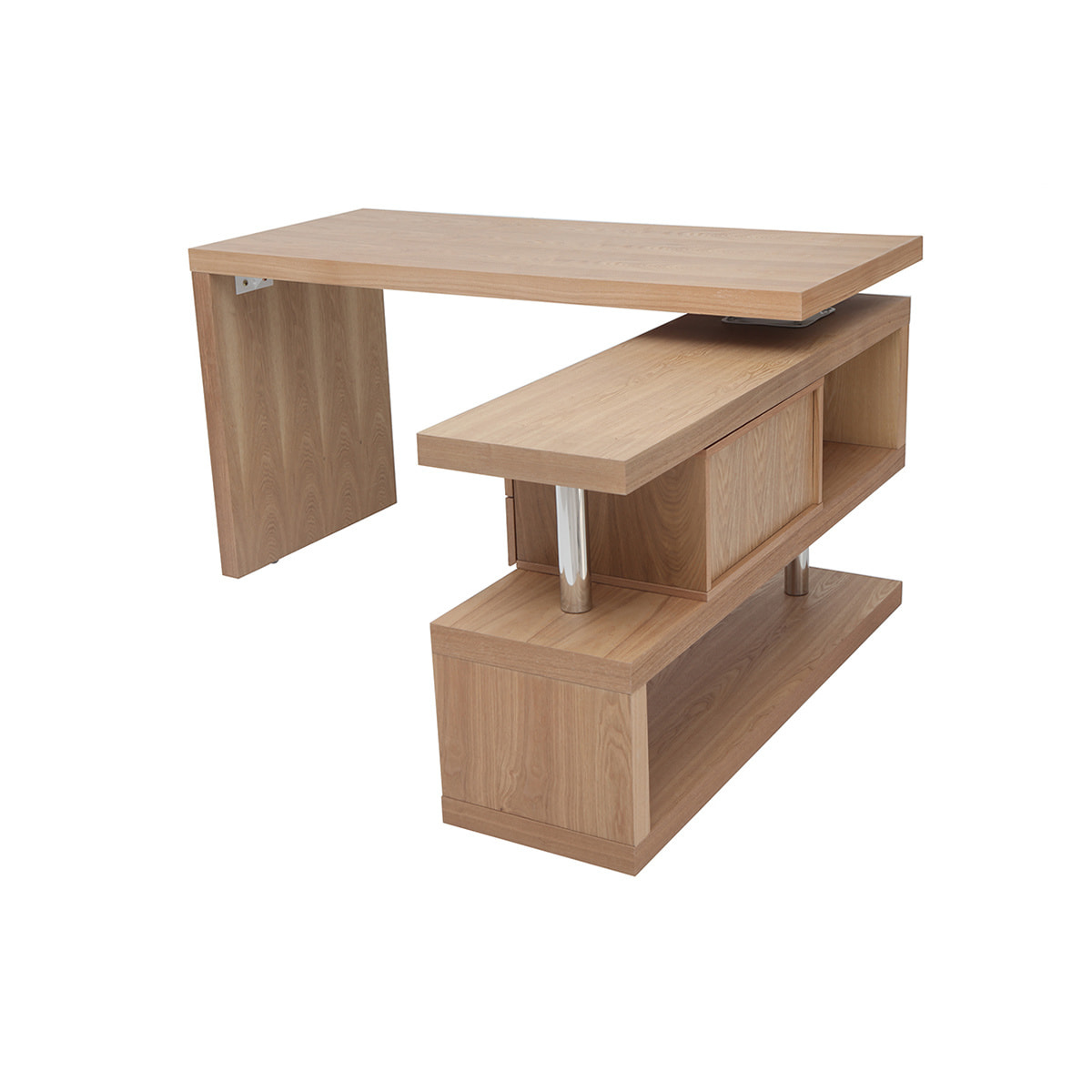 Bureau modulable design avec rangements 2 tiroirs bois clair L140-218 cm MAX