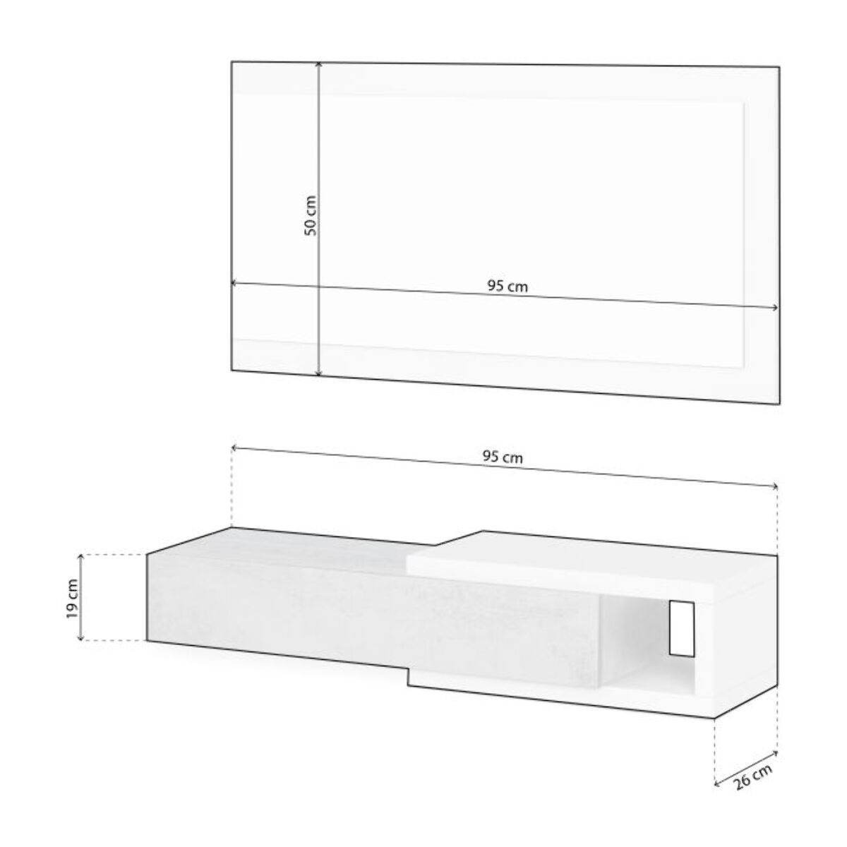 Mueble de recibidor con espejo Noon Blanco Artik (Blanco Mate) - Gris Cemento