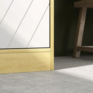 Colonne meuble salle de bain style cosy H.170 cm 2 portes étagère 2 niches effet bois clair blanc