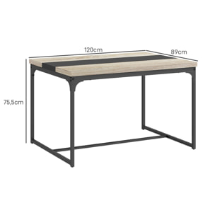 Table salle à manger 6 places - style industriel - dim. 120L x 89l x 75,5H cm - métal noir aspect bois