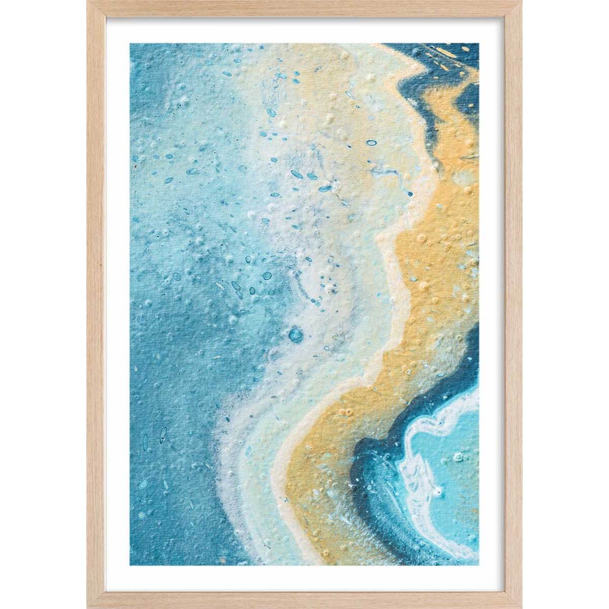 Affiche abstraite blue paint bubble Affiche + cadre en bois - Chêne