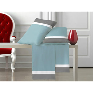Completo IPERSAN doppia balza RASO 2 Piazze Bordo RASO Grigio/Bianco fondo Petrolio