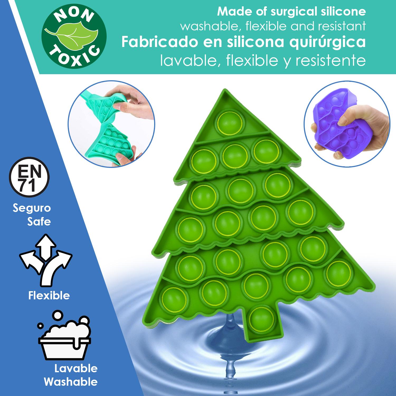 Bubble Pop It giocattolo destressante sensoriale, bolle di silicone da spremere e premere. Disegno dell'albero di Natale.