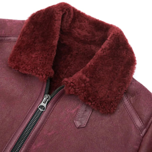 Montone bordeaux Shearling biker uomo collo camicia con fibbia