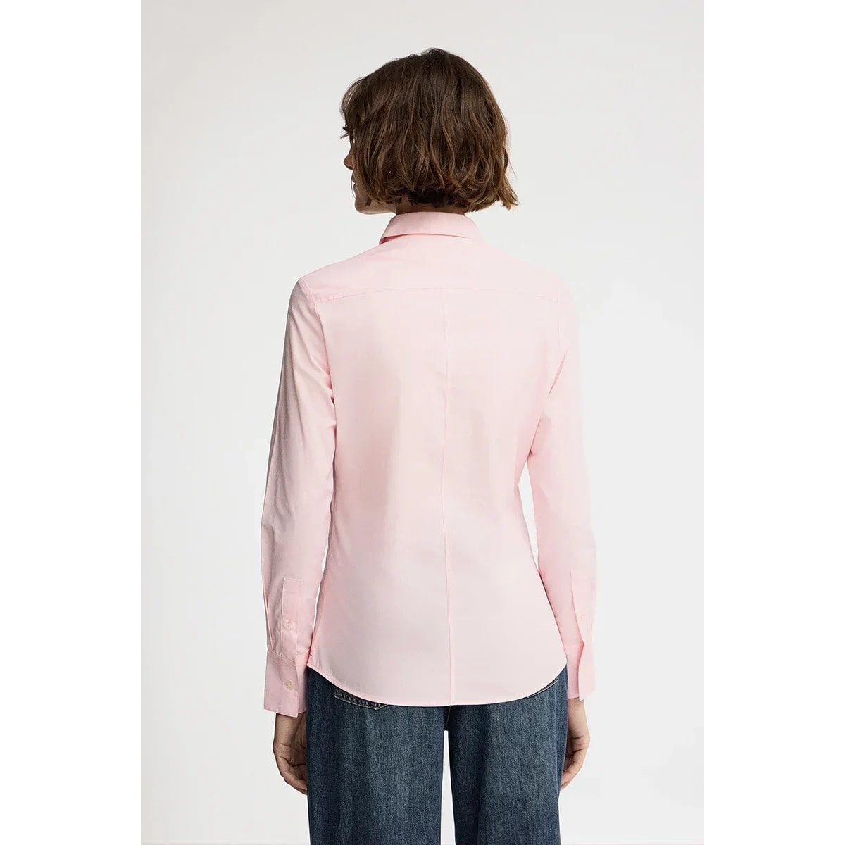 Camisa de popelín rosa con corte slim y bordado Rigby Go