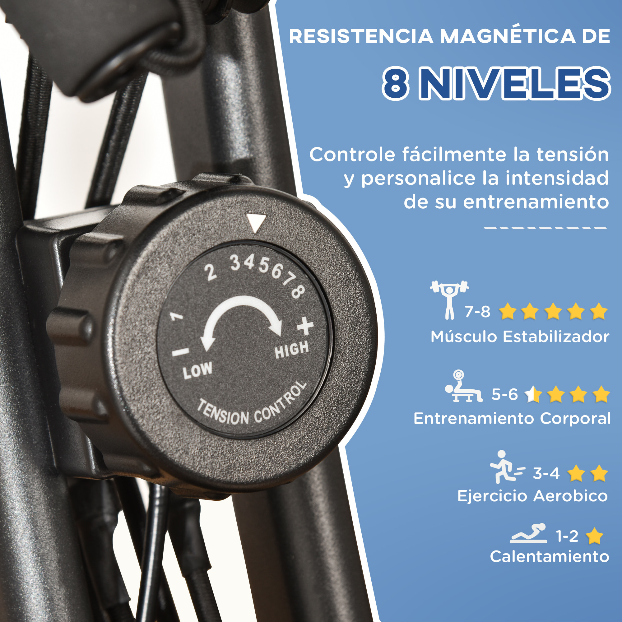 Bicicleta Estática Plegable 3 en 1 con Respaldo y 8 Niveles Resistencia Magnética, Bicicleta Estática para Casa Ajustable con Monitor LCD Volante Banda Sensor de Pulso Soporte de Teléfono Negro